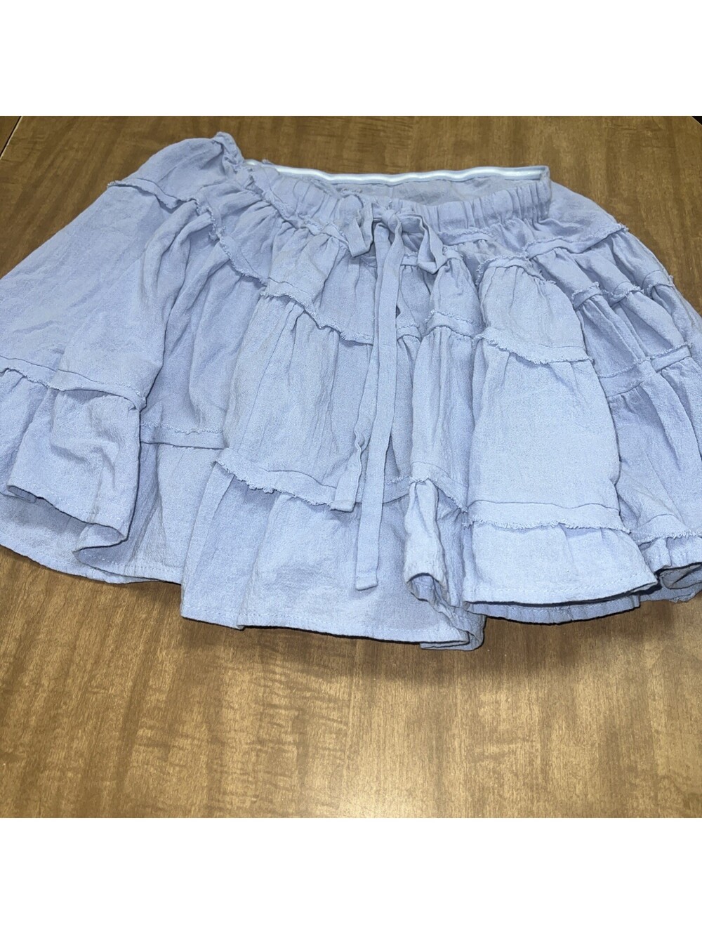 Free People Ruffle Skirt Womens Blue Heron Layered Size XS Frayed Raw Hem
